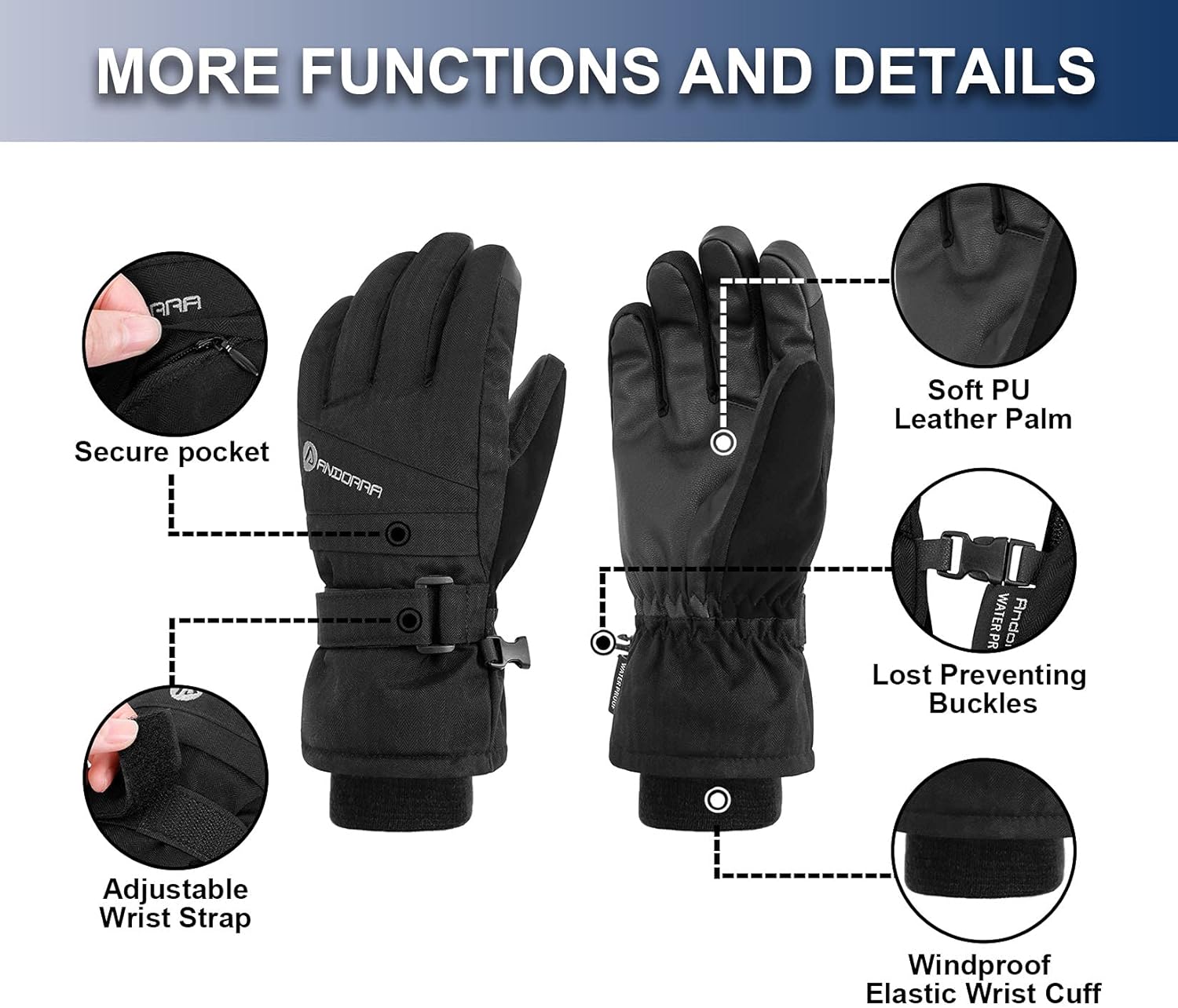 Women'S Waterproof Touchscreen Ski Gloves