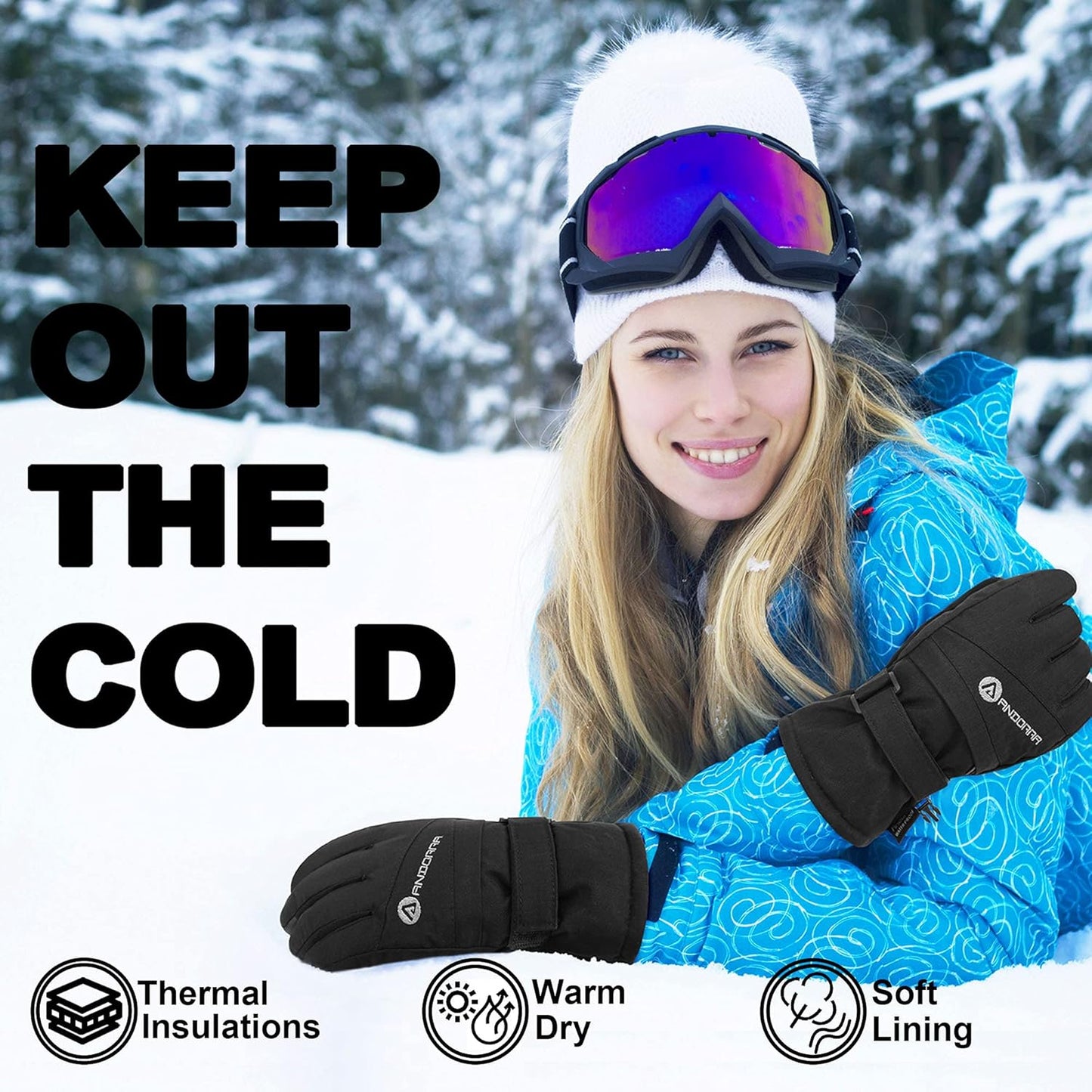 Women'S Waterproof Touchscreen Ski Gloves