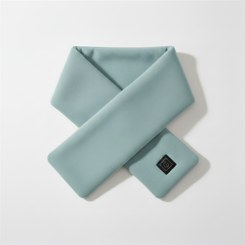 Light blue neck pillow on a white background