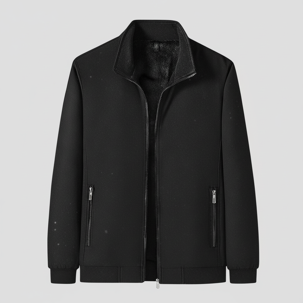 Black jacket on a snowy background with trees