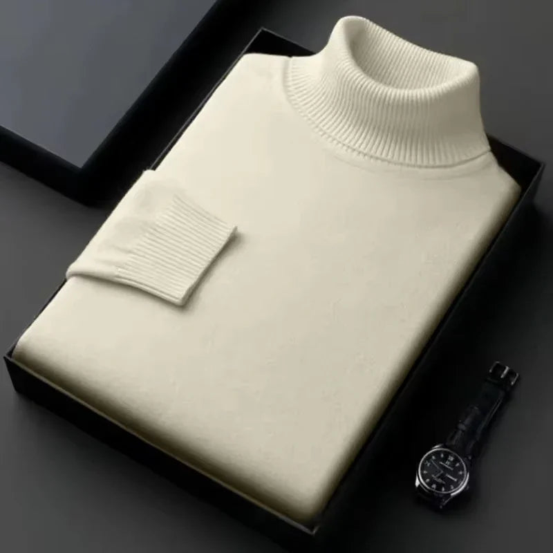 Elevate Your Style with Our Slim Fit Men's Turtleneck Pullover Sweater - Cozy Thin Wool for Autumn & Winter