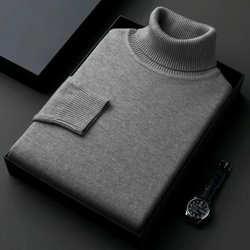 Elevate Your Style with Our Slim Fit Men's Turtleneck Pullover Sweater - Cozy Thin Wool for Autumn & Winter