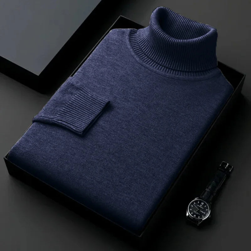 Elevate Your Style with Our Slim Fit Men's Turtleneck Pullover Sweater - Cozy Thin Wool for Autumn & Winter