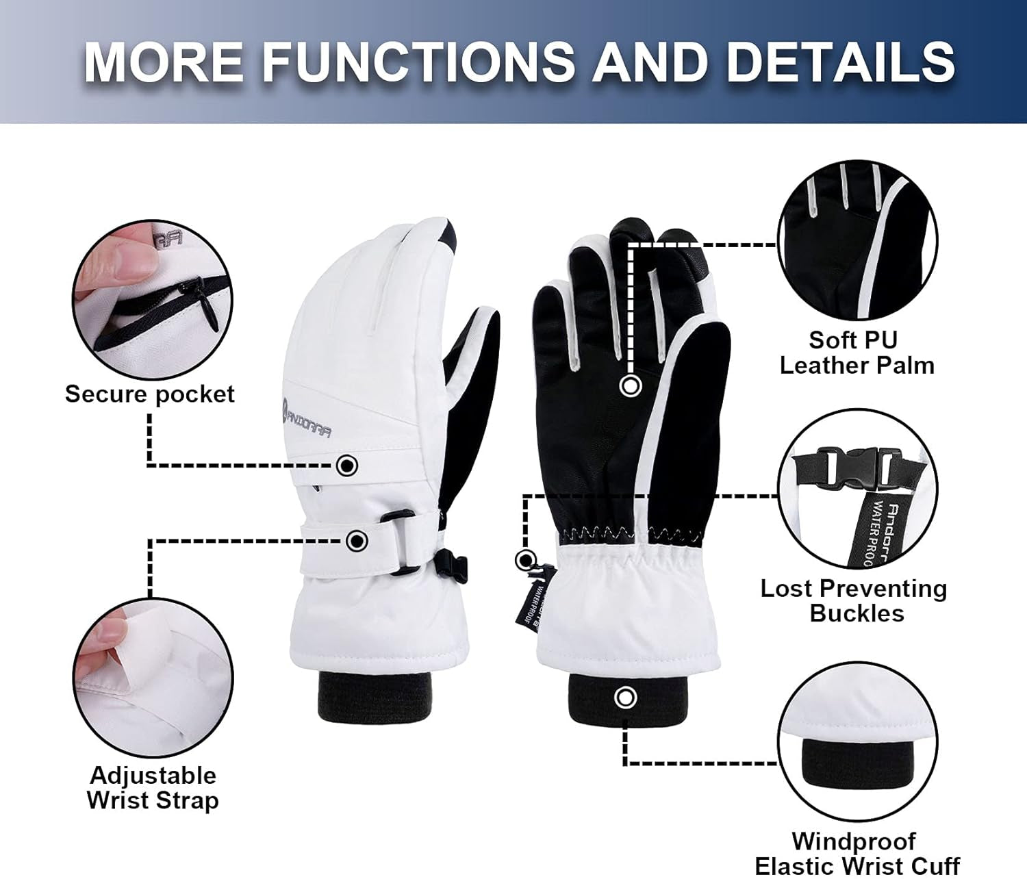 Women'S Waterproof Touchscreen Ski Gloves